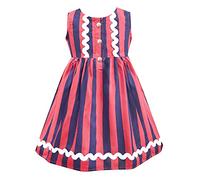 A.T.U.N. (ALL THINGS UBER NICE) Abito casual da bambina, in cotone, con stampa, lunghezza al ginocchio, per occasioni quotidiane, Blu navy-Rosso, 10-11 Y