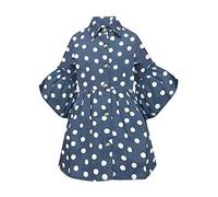 A.T.U.N. (ALL THINGS UBER NICE) Abito casual da ragazza in cotone aderente e svasato al ginocchio | Chiusura a bottoni con maniche a volant, Navy-Bianco, 10-11 Y