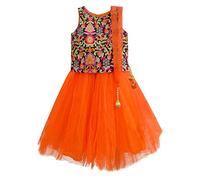 A.T.U.N. (ALL THINGS UBER NICE) Lehenga Choli e Dupatta Set di abbigliamento sintetico per ragazze | Set di abbigliamento etnico per occasioni festive, Multi-arancione, 4-5 Anni