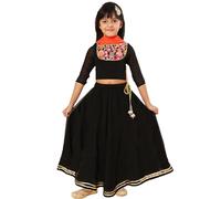A.T.U.N. (ALL THINGS UBER NICE) Lehenga e camicetta ricamati da ragazza con set Dupatta | Set di abbigliamento etnico per occasioni di festival, nero, 9-10 Y