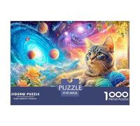 A Tabby Cat Rests with Yarn, Space And Flowers Around Puzzle Da 1000 Pezzi Cute Pet Cat Cartone Riciclato, Ottimo Regalo Per Tutte Le Età 38x26cm/1000pcs