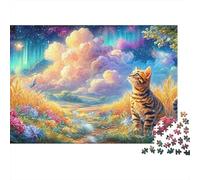 A Tabby Kitten Walks in A Vibrant, Cosmic Wheat Field Puzzle Da 1000 Pezzi Cute Cat Educativo E Sfidante, Regalo Per Tutti 70x50cm/1000pcs
