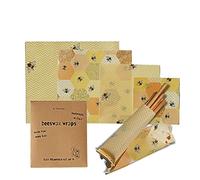 a tavola! involucri di cera d'api biologica,Beeswax wraps, pellicola naturale in cotone cerato per alimenti, fatto a mano in Italia con ingredienti tutti italiani (Zig Zag Bee) (Eco beginner kit of 4)