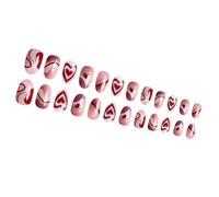 A Tema 24 Short Oval False Chiodi Con Design Del Cuore A Strisce Premere Unghie Per Donne E Ragazze Facili Da Applicare Un Chiodo