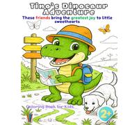 A toddler coloring book for kids age 2+, featuring one friendly dinosaur in 36 fun adventures like camping, hiking, fishing, playing music, and more.