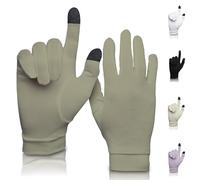 A TOUCH OF Silk Guanti in pura seta | Morbidi e confortevoli | Guanti termici per Touchscreen | Prodotto naturale | Unisex | Sacchetto salvabucato incluso (Cachi, Piccolo)