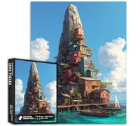 A Town Arroccato su una roccia gigante nel mare Puzzle da 1000 pezzi per adulti Fiaba Art Puzzle colorato fai da te per la decorazione della casa regali puzzle famiglia perfetto per serate di gioco