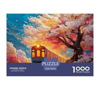 A Train Is Traveling Along The Tracks Surrounded Trees 1000 Pezzi Cartoncino Extra-spesso Puzzle Premium Cherry Blossoms Impossibilmente Difficile Sfida Unica Puzzle Per Decorazione Domestica 70x50cm/