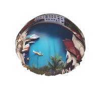 A Travel Dreams - Cuffia da doccia con stampa, riutilizzabile, doppio strato, con fascia elastica, perfetta per casa, spa, hotel e viaggi