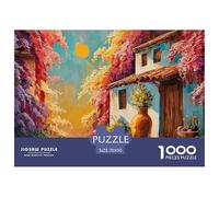 A Vintage Watercolor Depicts 1000 Pezzi Carta Ecologica Puzzle Blossom Tree Village Antistress Gioco Creativo Puzzle Decorazioni Per La Casa 70x50cm/1000pcs
