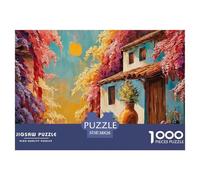 A Vintage Watercolor Depicts 1000 Pezzi Cartone Robusto Puzzle Blossom Tree Village Antistress Gioco Per Famiglie Puzzle Per Adulti E Bambini 38x26cm/1000pcs