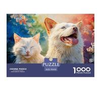 A White Kitty And A Dog with Blue Eyes 1000 Pezzi Cartoncino Premium Puzzle Kitten Immagini Vibranti Gioco Per Famiglie Puzzle Per Adulti E Bambini 70x50cm/1000pcs