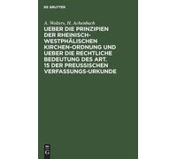A Wolters H Ach Ueber Die Prinzipien Der Rheinisch-Westphälis (Copertina rigida)