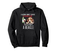 A Woman Cannot Survive on Wine Alone Divertente Beagle Dog Lover Felpa con Cappuccio