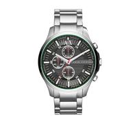 A|X Armani Exchange - Orologio cronografo da uomo, con cinturino in pelle, acciaio inossidabile o silicone, Accenti argento/rosso/verde, Crono Hampton