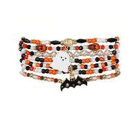 A-yeite Braccialetti di Halloween Goth multistrato perline colorate teschio zucca pipistrello fantasma ciondoli impilabili braccialetti elasticizzati gioielli spettrali per le donne, Adjustable