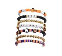 A-yeite Braccialetti impilabili con perline di Halloween per le donne fantasma zucca ragno boo elastico surfista Heishi argilla perline braccialetti elasticizzati set festa regalo gioielli, One Size