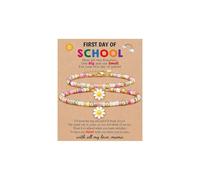 A-yeite Braccialetto per il primo giorno di scuola da donna, 2 pezzi, con margherite colorate e cuore, set di braccialetti con perline per madre e figlia, regalo per il rientro a scuola, One Size