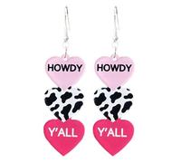 A-yeite Graziosi orecchini per San Valentino da donna, color caramella, a forma di cuore, in acrilico, con scritta "KISS ME HOWDY", orecchini a forma di leopardo, regalo per feste, Acrilico, Nessuna