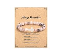 A-yeite Regalo cristiano per le donne, braccialetto con perline di pietra naturale e croce, religioso, Gesù, battesimo, comunione, cresima, per amici cristiani, Adjustable, Pietra, Nessuna pietra