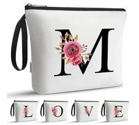 A-Z Bag Borsa per il trucco da ragazza, regalo per il suo compleanno, dolce signora, ideale per migliori amici, sorelle, studenti, bianco, A, Beauty case (M)