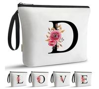 A-Z Bag Borsa per il trucco da ragazza, regalo per il suo compleanno, dolce signora, ideale per migliori amici, sorelle, studenti, bianco, A, Beauty case (D)