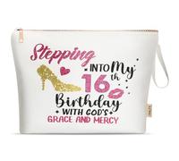 A-Z BAG Borsa per il trucco per il 16° compleanno, regalo per lei per il 16° compleanno, dolce regalo per 16 anni, ideale per migliori amici, sorelle, studenti, bianco, 16th, Beauty case (16 anni)