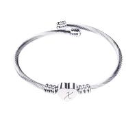 A-Z - Bracciale rigido aperto con lettera dell'alfabeto e cuore, regolabile, regalo per figlia, sorella, amica, mamma, compleanno, compatibile con ciondoli Pandora, 4mm hole, Metallo, Nessuna pietra