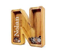 A ~ Z Lettere Salvadanaio in Legno Personalizzato con Nome per Ragazze Ragazzi Risparmio di Monete in Legno Alfabeto Banca dei Soldi in Legno per Donna Uomo Regalo di Compleanno Decorazioni di Natale