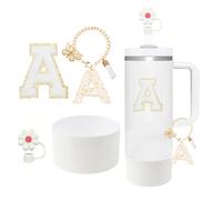 A-Z Set di 4 accessori per tazza da 30-40 once - Set di accessori, 1 ciondolo a forma di lettera A, 1 base protettiva in silicone per tazza d'acqua, 1 adesivo con lettera per tazza d'acqua, regali a s