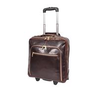 A1 FASHION GOODS A51 - Valigetta da pilota in pelle di alta qualità, con ruote, borsa da viaggio per computer portatile, multi tasche con cerniera, Marrone, M, Caso pilota