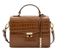 A1 FASHION GOODS Borsa da donna in pelle con manico in esclusiva stampa coccodrillo colori nero bordo marrone chiaro, Marrone chiaro, M