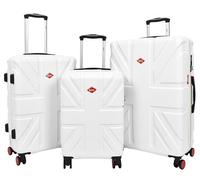 A1 FASHION GOODS British Union Jack 8 Ruote Spinner Valigia Digit Lock Hard Shell Bagagli Borse da Viaggio AC311, bianco, Full Set Of 3 Sizes, Valigia rigida con ruote girevoli