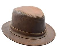 A1 FASHION GOODS Fedora Trilby Gangster - Cappello da uomo in vera pelle, colore: Marrone, Marrone rossiccio., M