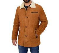 A1 FASHION GOODS Giacca da uomo in vera pelle di pecora cognac Designer bianco shearling 3/4 lungo trapuntato cappotto auto - Hank, Marrone chiaro, XL