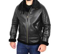 A1 FASHION GOODS Giacca volante in pelle di pecora genuina per gli uomini B3 Bomber Aviator Pilots Shearling Cappotto Tuono, Nero / Nero, XXL
