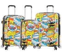 A1 FASHION GOODS Hardside Spinner Valigia con Serratura TSA 4 Ruote Espandibile Bagaglio Onomatopea Comic Suoni Stampa, multicolore, Full Set of All 3 Sizes, Valigia espandibile Hardside con ruote