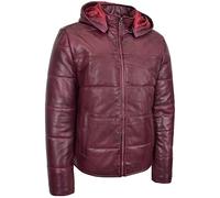 A1 Fashion Goods Piumino da uomo in vera pelle completamente imbottito bordeaux con cappuccio Nova, Borgogna, XXL