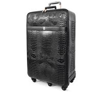 A1 FASHION GOODS Set di valigie in pelle PU goffrata in coccodrillo, valigie leggere con ruote, movimento ibrido durevole del carrello di Shell, Nero , L, Valigia