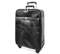 A1 FASHION GOODS Set di valigie in pelle PU goffrata in coccodrillo, valigie leggere con ruote, movimento ibrido durevole del carrello di Shell, Nero , S, Valigia