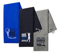 A1DIEE Asciugamano da golf in microfibra assorbente, 3 pezzi, con motivo ricamato, nero, con moschettone, per appendere la borsa da golf, per papà, marito