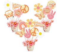A1DIEE Groovy Retro Hippie Boho Party Centerpieces Tables Toppers Cake Cupcake Topper Set Farfalla Margherita Fiore Arcobaleno Torta Compleanno Decorazioni Groovy 60 accessori per feste