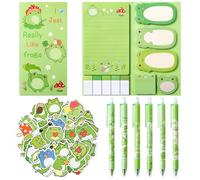 A1DIEE Set di 57 articoli di cancelleria a forma di rana, per studente, simpatici animali stazionari, inclusi mazzo di note adesive, penne gel autoadesive, articoli per la scuola, accessori