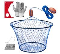 A1FISHER Kit trappola per granchi, 75 cm, resistente, 3,9 kg, rete per granchio con boa da pesca, guanti, corda di estensione da 165 m, borsa per esca, clip, calibro per letame, roccia e granchio blu