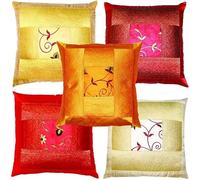 A1Sonic Quality for less Set di 5 federe decorative in seta, ricamate etniche indiane, 40 x 40 cm, colore: rosso arancione oro