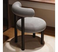 A1VETY Sgabello da trucco moderno grigio chiaro con schienale curvo, rotondo, imbottito, in flanella con gambe in legno, adatto per vari luoghi (B)