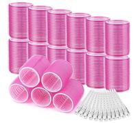 A2s - Bigodini per capelli lucenti, 6 bigodini per capelli grandi, auto-aderenti, con 12 clip a becco d'anatra in acciaio inox, per capelli lunghi, medi, corti, spessi, sottili, volumizzanti (rosa)