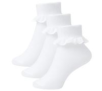 A2Z 4 Bambini 3 Imballa Ragazze Frilly Merletto Caviglia Cotone Calzini - Socks AZ753 White 3 Pack 7-10