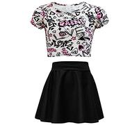 A2Z 4 Kids Bambine Amore Graffiti Top corto e Gonna nera Skater Set - Love Graffiti Crop & Skirt Set 11-12