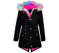 A2Z 4 Kids Bambini Con Cappuccio Giacca - Parka Jacket. Rainbow Fur Black 3-4
